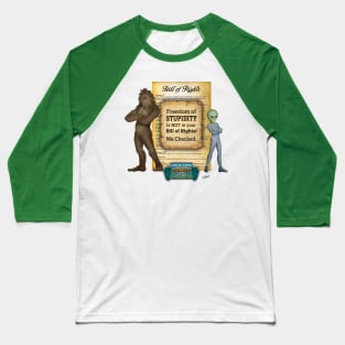 Bigfoot & Little Green Man examine the Bill of Rights Baseball T-Shirt